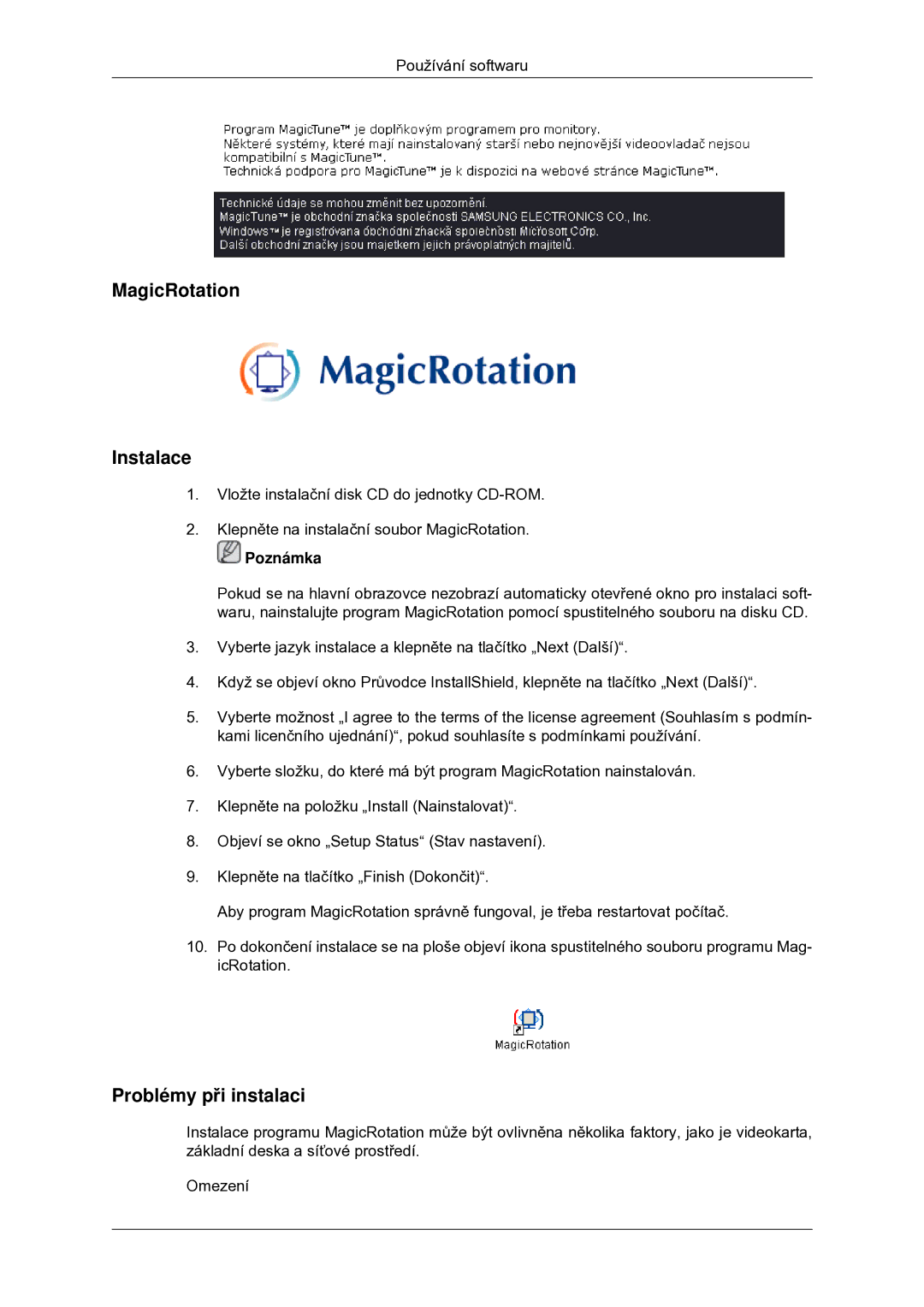 Samsung LS22MYDDSC/EDC manual MagicRotation Instalace 