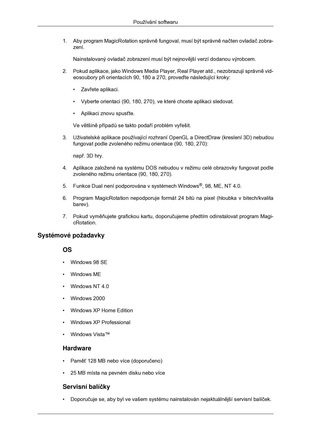 Samsung LS22MYDDSC/EDC manual Servisní balíčky 