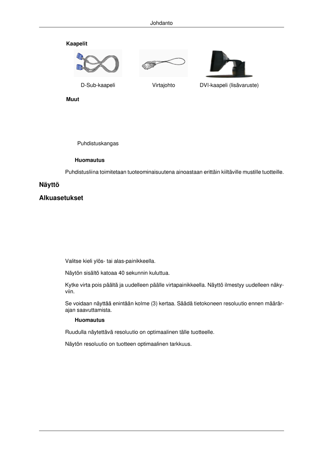 Samsung LS22MYDESC/EDC, LS22MYDEBCA/EN, LS22MYDESCA/EN, LS22MYDEBC/EDC, LS19MYDESC/EDC manual Näyttö Alkuasetukset 