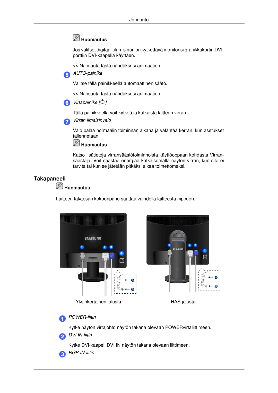 Samsung LS22MYDEBC/EDC, LS22MYDEBCA/EN, LS22MYDESC/EDC, LS22MYDESCA/EN, LS19MYDESC/EDC manual Takapaneeli 