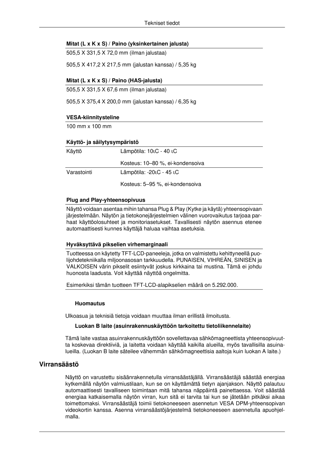 Samsung LS22MYDESC/EDC, LS22MYDEBCA/EN, LS22MYDESCA/EN, LS22MYDEBC/EDC, LS19MYDESC/EDC manual Virransäästö 