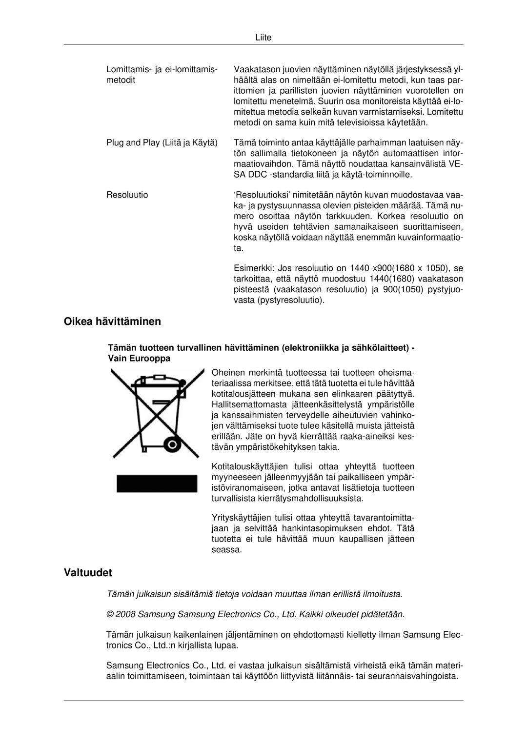 Samsung LS22MYDESC/EDC, LS22MYDEBCA/EN, LS22MYDESCA/EN, LS22MYDEBC/EDC, LS19MYDESC/EDC manual Oikea hävittäminen, Valtuudet 