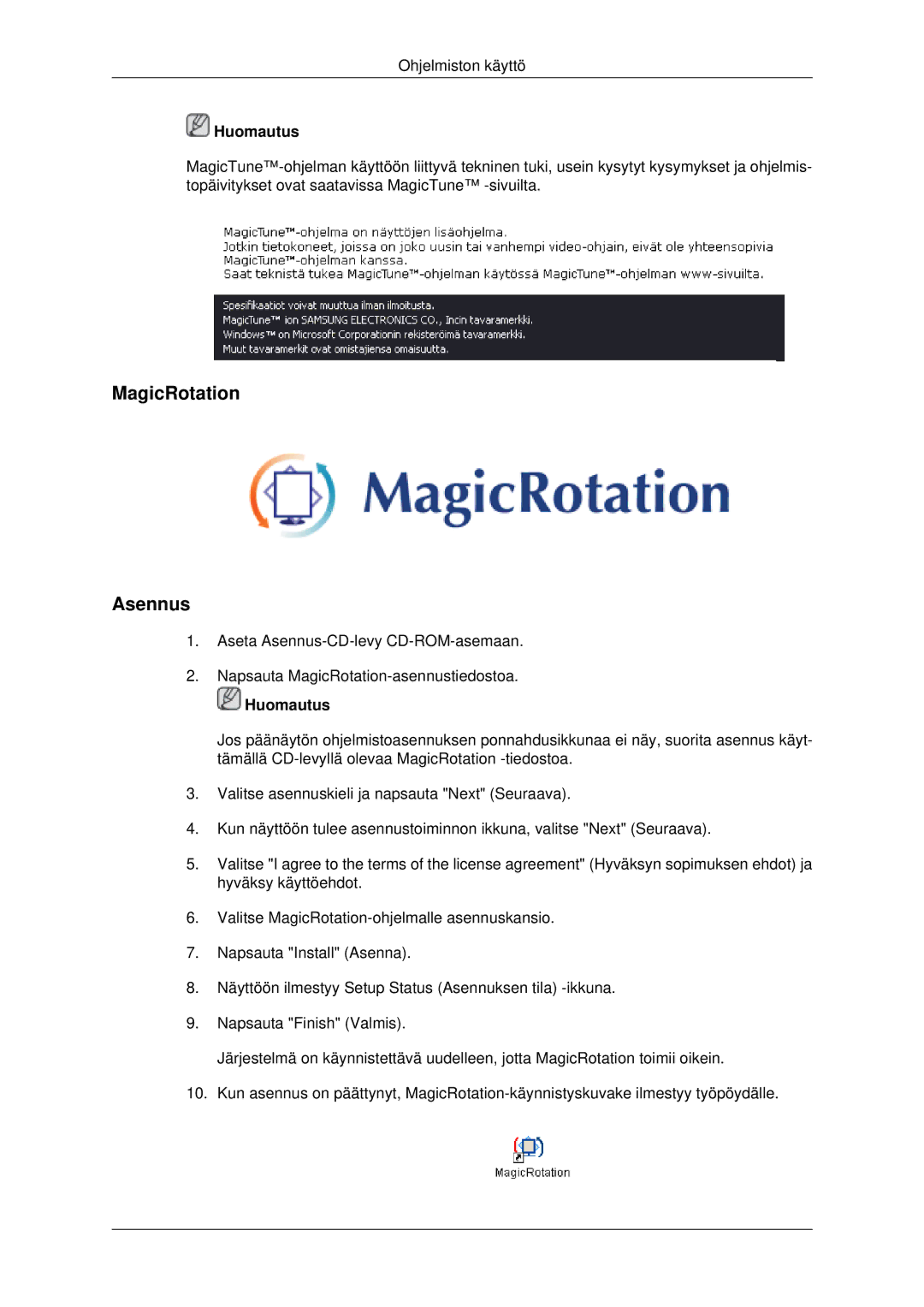 Samsung LS22MYDEBCA/EN, LS22MYDESC/EDC, LS22MYDESCA/EN, LS22MYDEBC/EDC, LS19MYDESC/EDC manual MagicRotation Asennus 