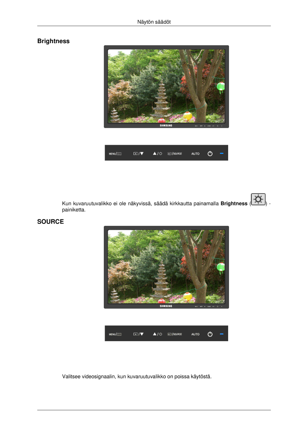 Samsung LS22MYDEBC/EDC, LS22MYDEBCA/EN, LS22MYDESC/EDC, LS22MYDESCA/EN, LS19MYDESC/EDC manual Brightness, Source 