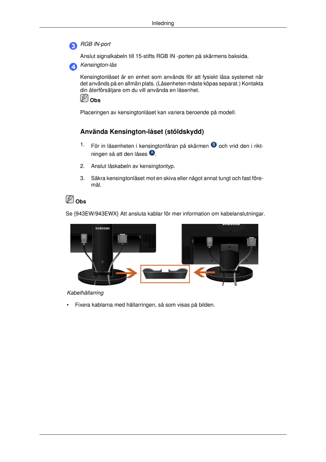 Samsung LS19MYDESC/EDC, LS22MYDEBCA/EN, LS22MYDESC/EDC, LS22MYDESCA/EN, LS22MYDEBC/EDC Använda Kensington-låset stöldskydd 