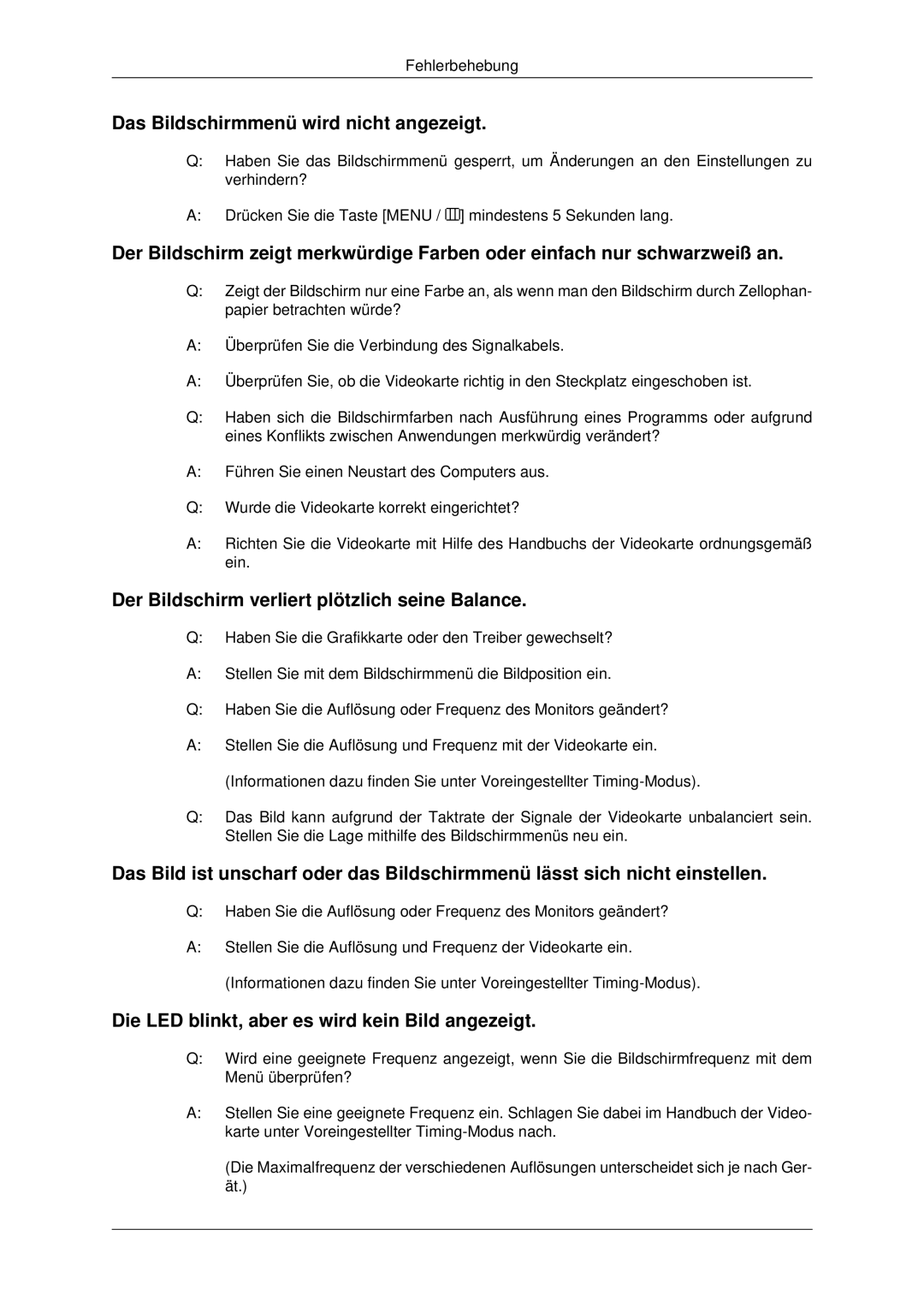 Samsung LS22MYDESC/EDC, LS22MYDEBCA/EN, LS22MYDESCA/EN, LS22MYDEBC/EDC manual Das Bildschirmmenü wird nicht angezeigt 