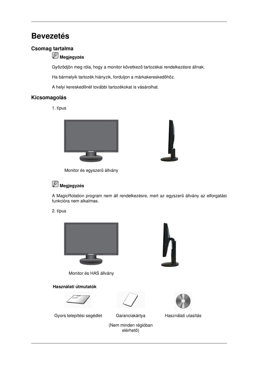 Samsung LS22MYDEBCA/EN, LS22MYDESC/EDC, LS22MYDESCA/EN, LS22MYDEBC/EDC, LS19MYDEBCBEDC manual Csomag tartalma, Kicsomagolás 