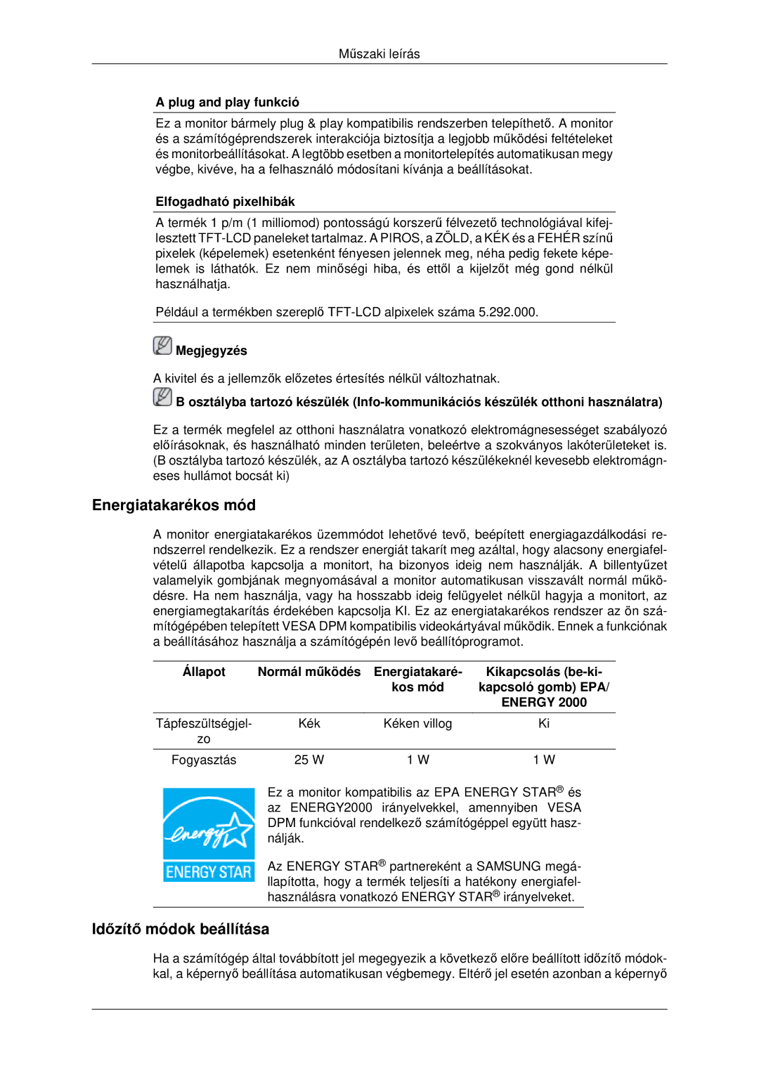 Samsung LS22MYDEBC/EDC, LS22MYDEBCA/EN, LS22MYDESC/EDC, LS22MYDESCA/EN, LS19MYDEBCBEDC manual Energiatakarékos mód 