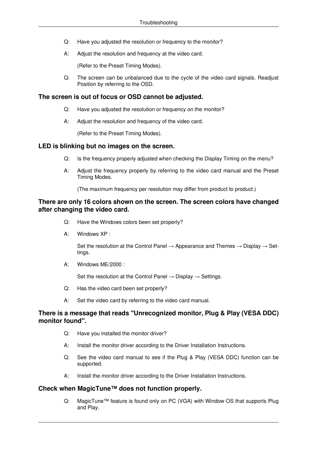 Samsung LS22MYDKFV/ILC manual Screen is out of focus or OSD cannot be adjusted, LED is blinking but no images on the screen 