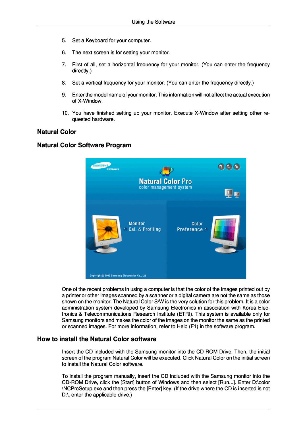 Samsung LS19MYDKFV/ILC manual Natural Color Natural Color Software Program, How to install the Natural Color software 