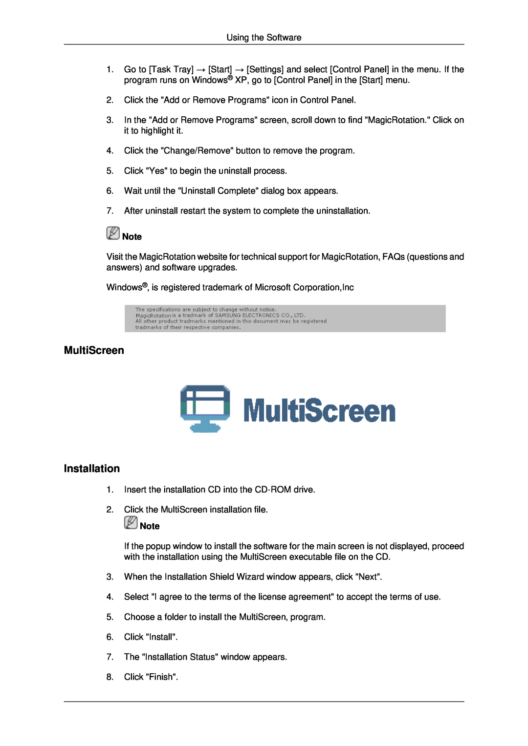 Samsung LS22MYDEBC/EDC, LS22MYDEBCA/EN, LS22MYDESC/EDC, LS22MYDESCA/EN, LS22MYDKBQRXSJ manual MultiScreen Installation 