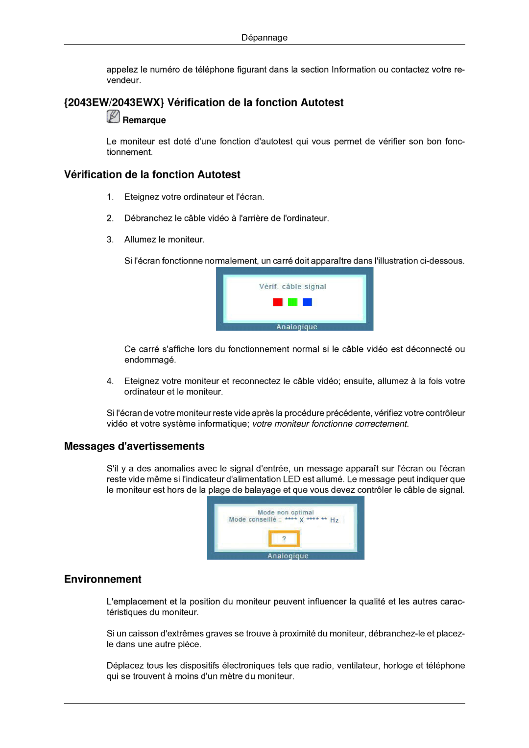 Samsung LS22MYDEBC/EDC manual 2043EW/2043EWX Vérification de la fonction Autotest 