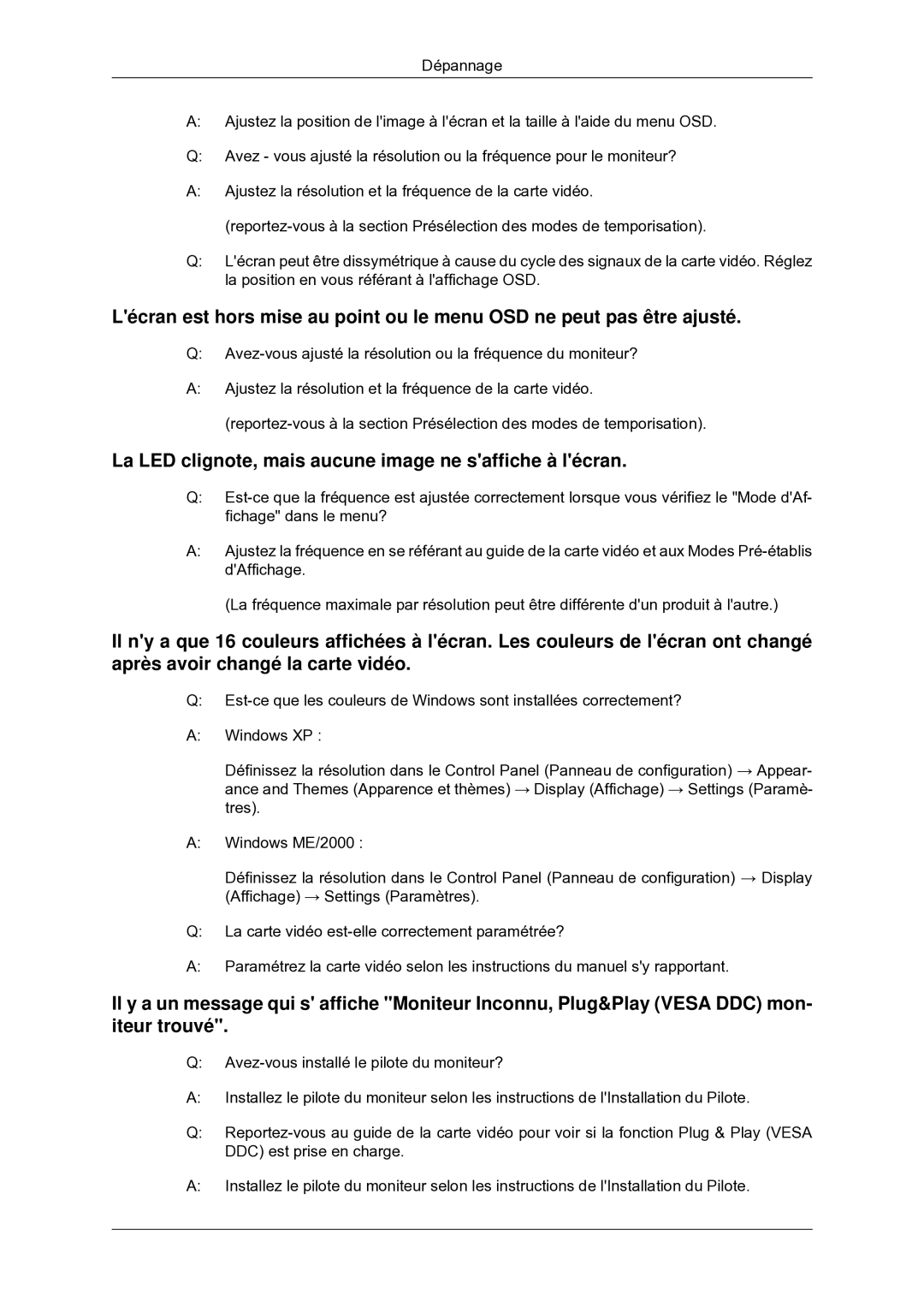 Samsung LS22MYDEBC/EDC manual La LED clignote, mais aucune image ne saffiche à lécran 