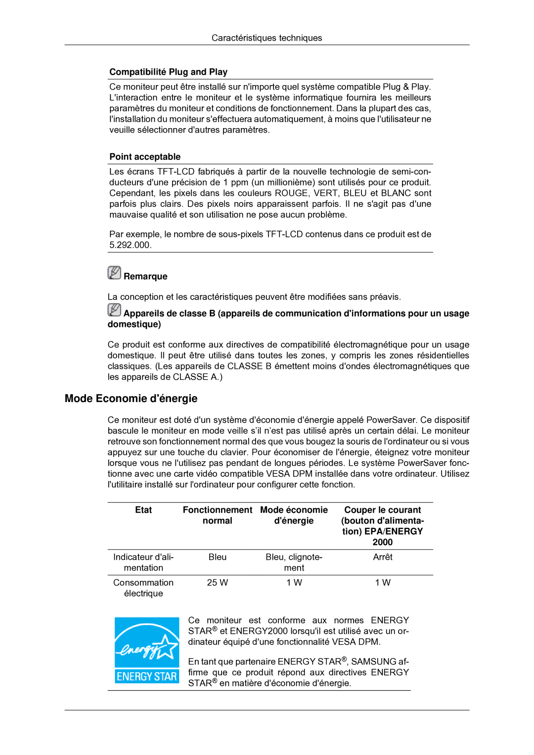 Samsung LS22MYDEBC/EDC manual Mode Economie dénergie 