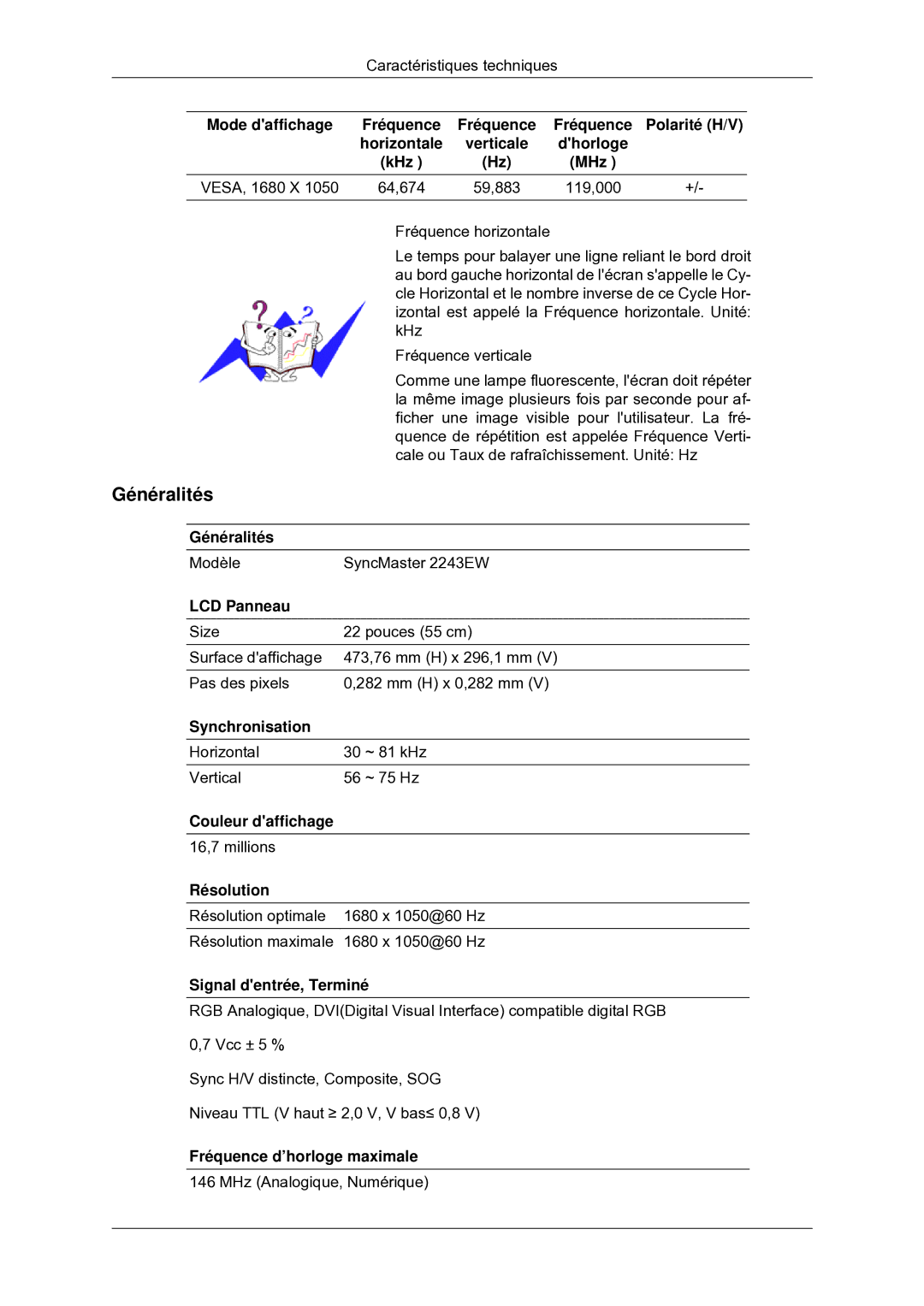 Samsung LS22MYDEBC/EDC manual Mode daffichage Fréquence 