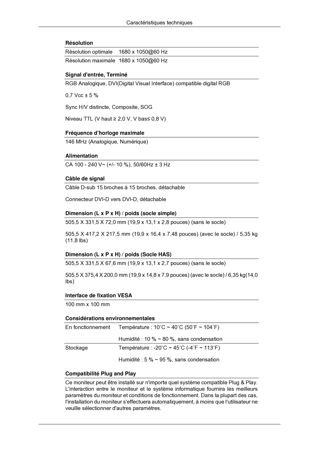 Samsung LS22MYDEBC/EDC manual Résolution 