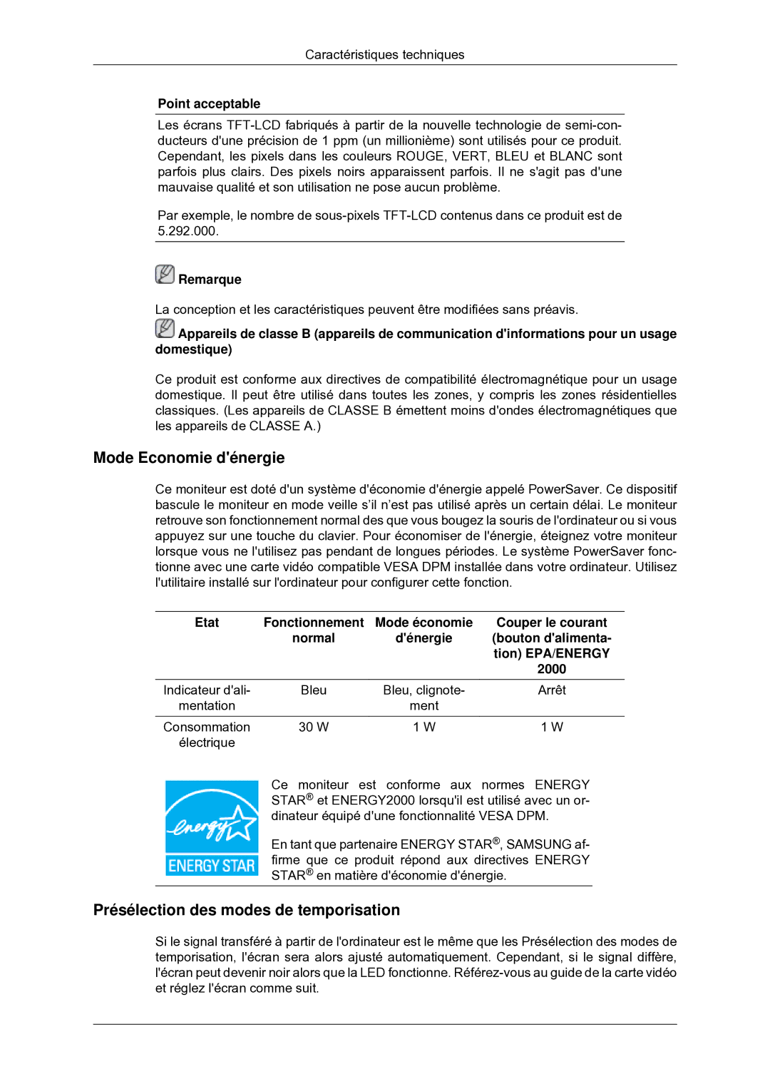 Samsung LS22MYDEBC/EDC manual Mode Economie dénergie 