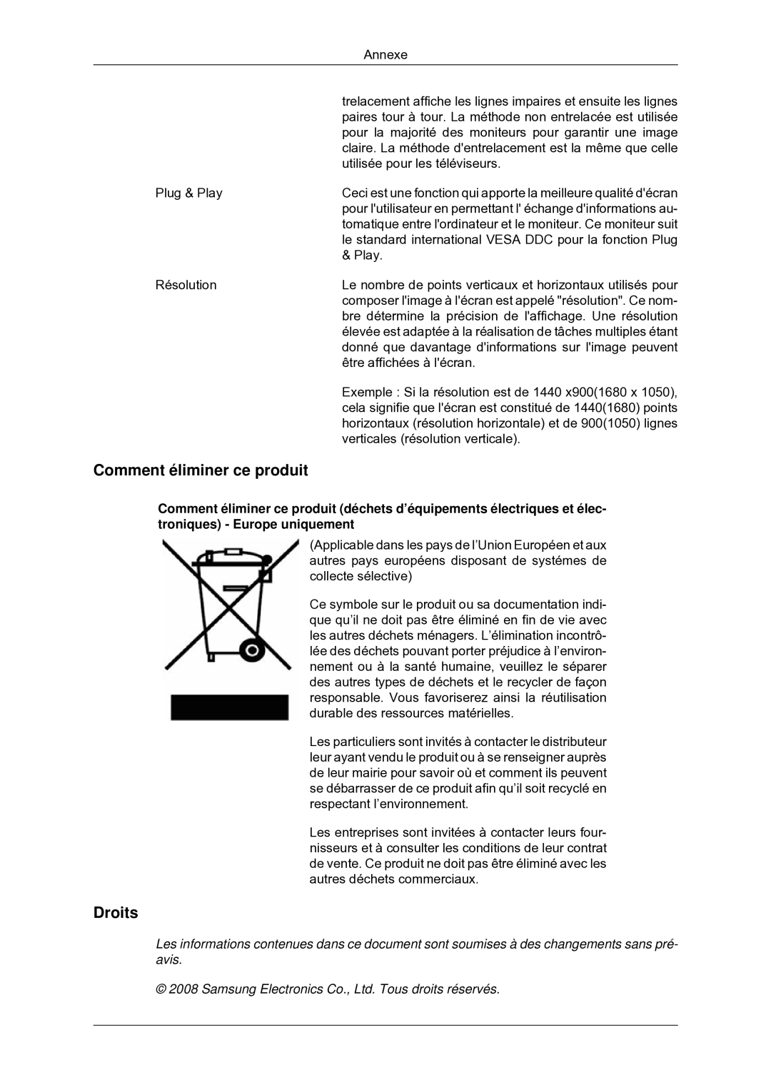 Samsung LS22MYDEBC/EDC manual Comment éliminer ce produit, Droits 