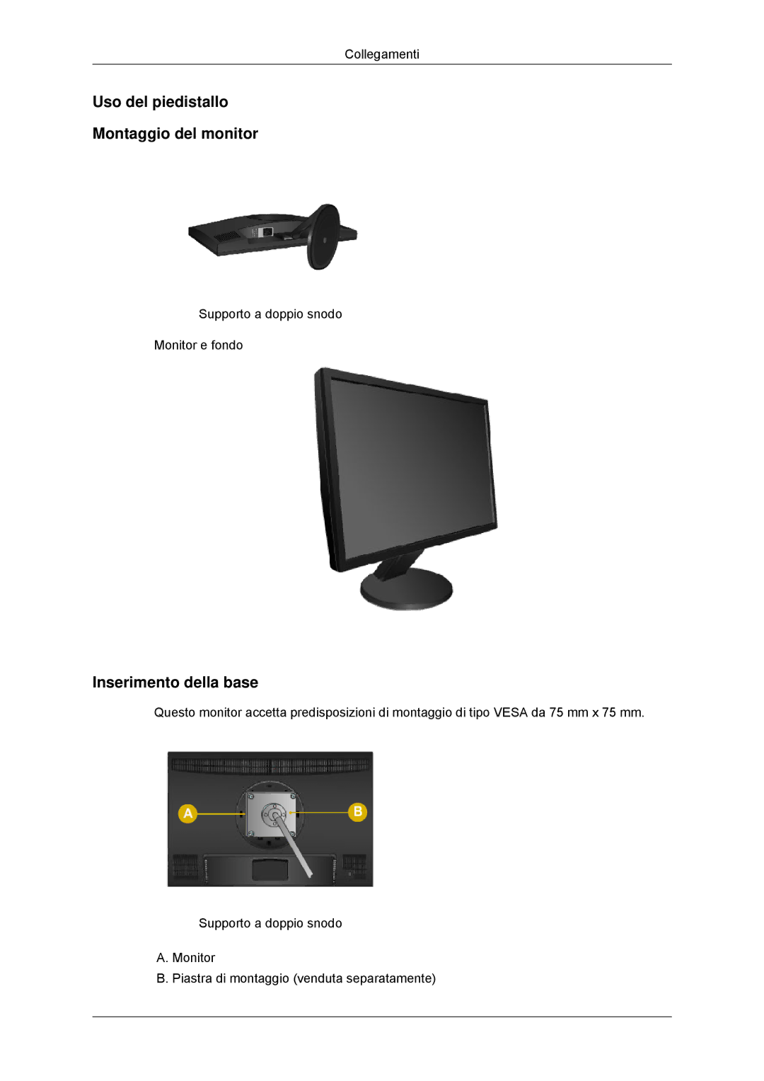 Samsung LS22MYKDSCA/EN, LS22MYDDSC/EDC manual Uso del piedistallo Montaggio del monitor, Inserimento della base 