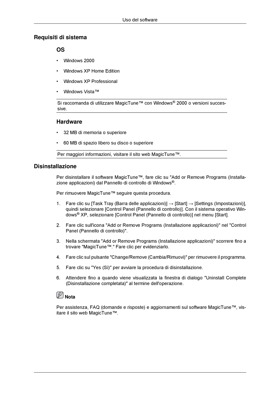 Samsung LS22MYKDSCA/EN, LS22MYDDSC/EDC manual Requisiti di sistema, Hardware, Disinstallazione 