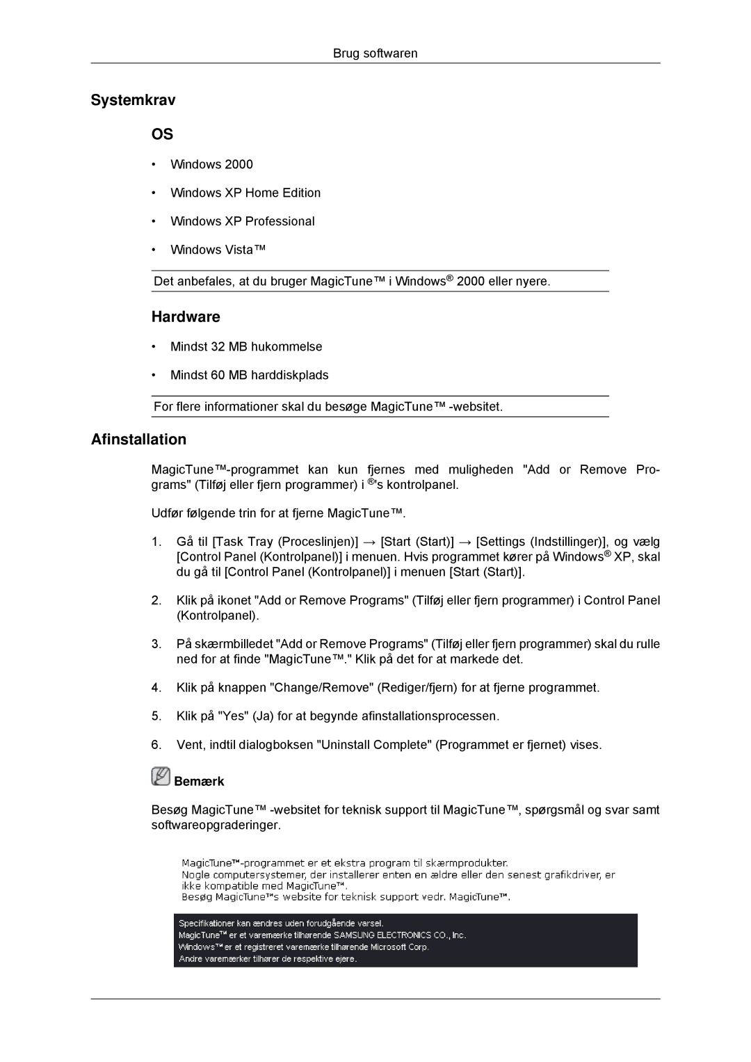 Samsung LS22MYKDSCA/EN, LS22MYDDSC/EDC manual Systemkrav, Hardware, Afinstallation 