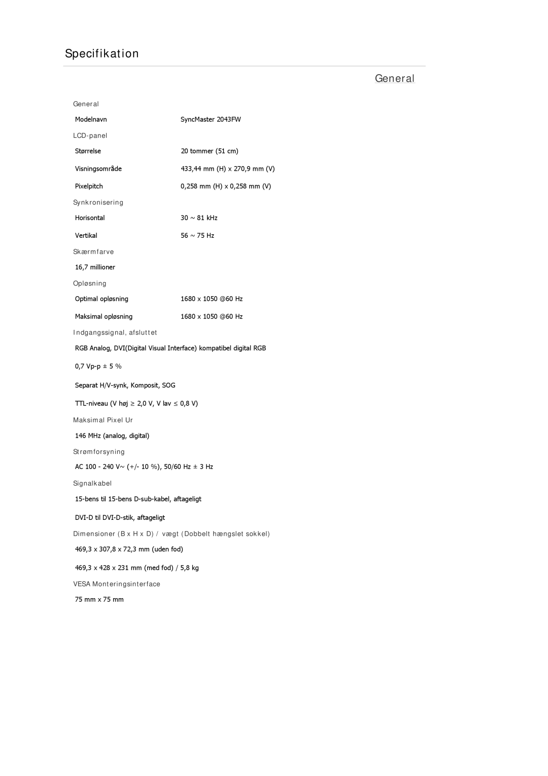 Samsung LS22MYDDSC/EDC, LS22MYKDSCA/EN manual Specifikation 