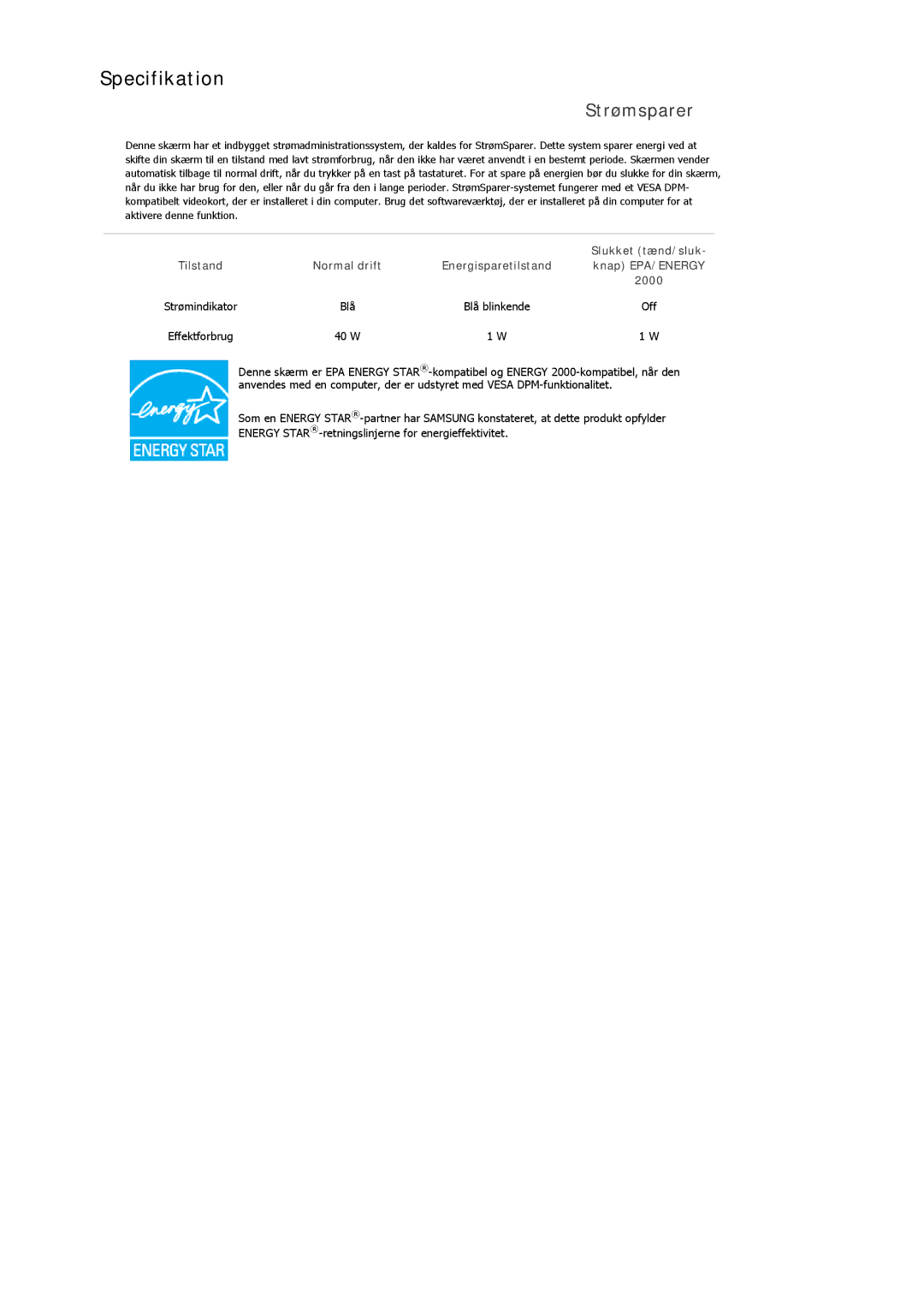 Samsung LS22MYDDSC/EDC, LS22MYKDSCA/EN manual Strømsparer 