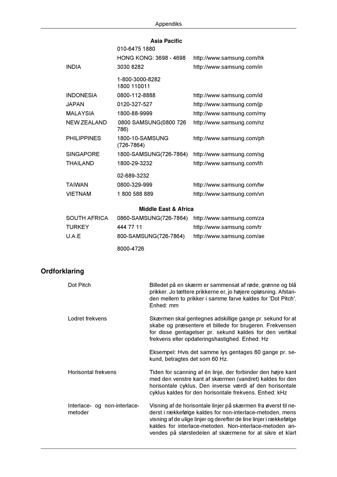 Samsung LS22MYKDSCA/EN, LS22MYDDSC/EDC manual Ordforklaring, Middle East & Africa 