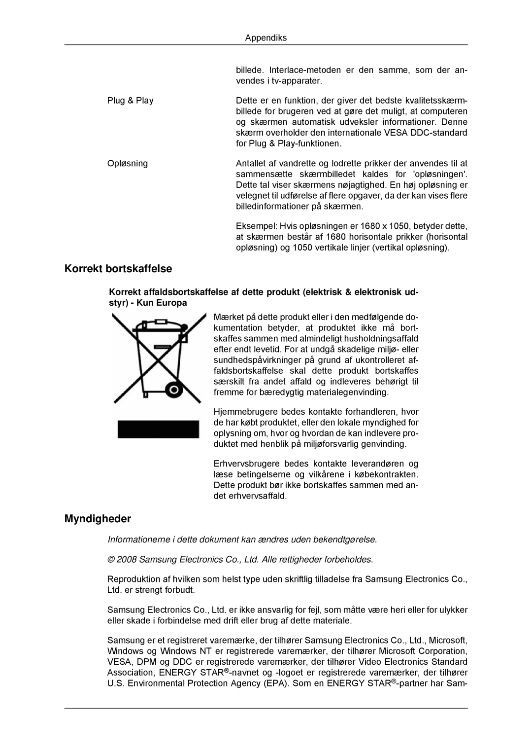 Samsung LS22MYDDSC/EDC, LS22MYKDSCA/EN manual Korrekt bortskaffelse, Myndigheder 