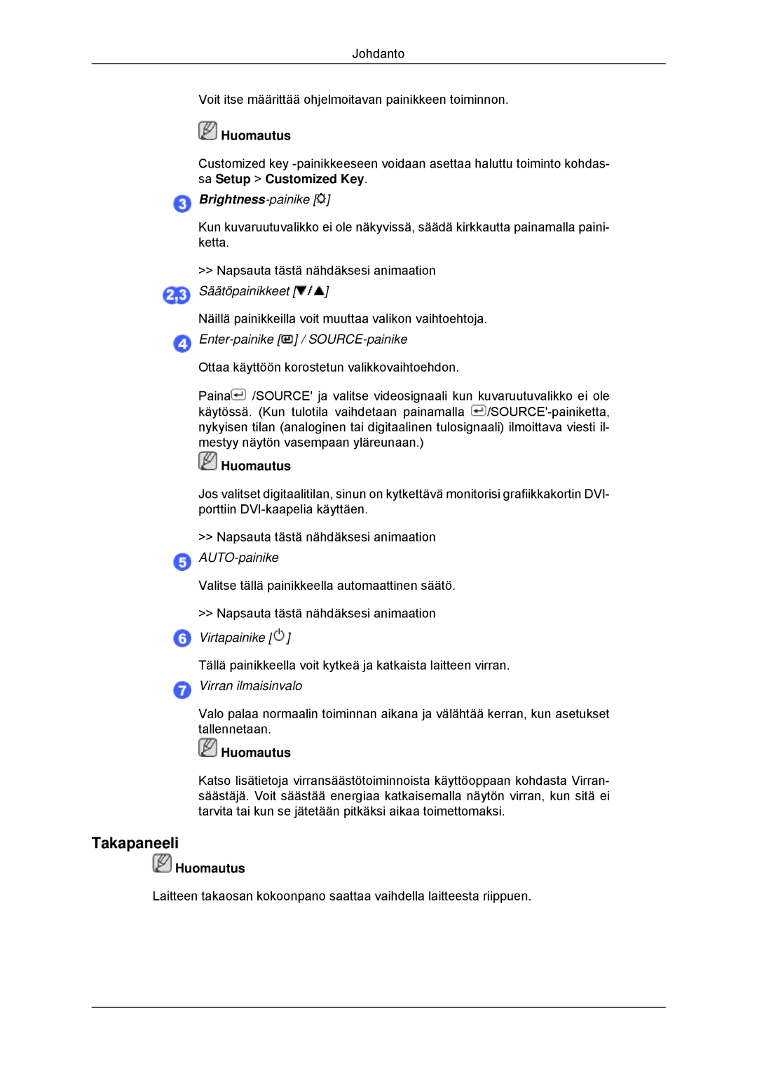 Samsung LS22MYKDSCA/EN, LS22MYDDSC/EDC manual Takapaneeli, Brightness-painike 