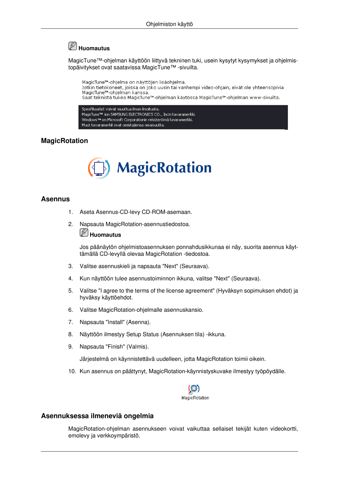 Samsung LS22MYKDSCA/EN, LS22MYDDSC/EDC manual MagicRotation Asennus 