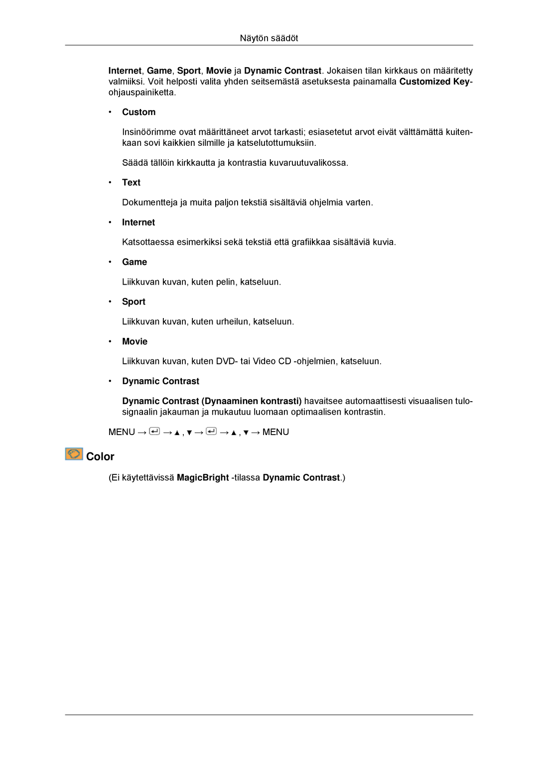 Samsung LS22MYDDSC/EDC, LS22MYKDSCA/EN manual Color, Dynamic Contrast 