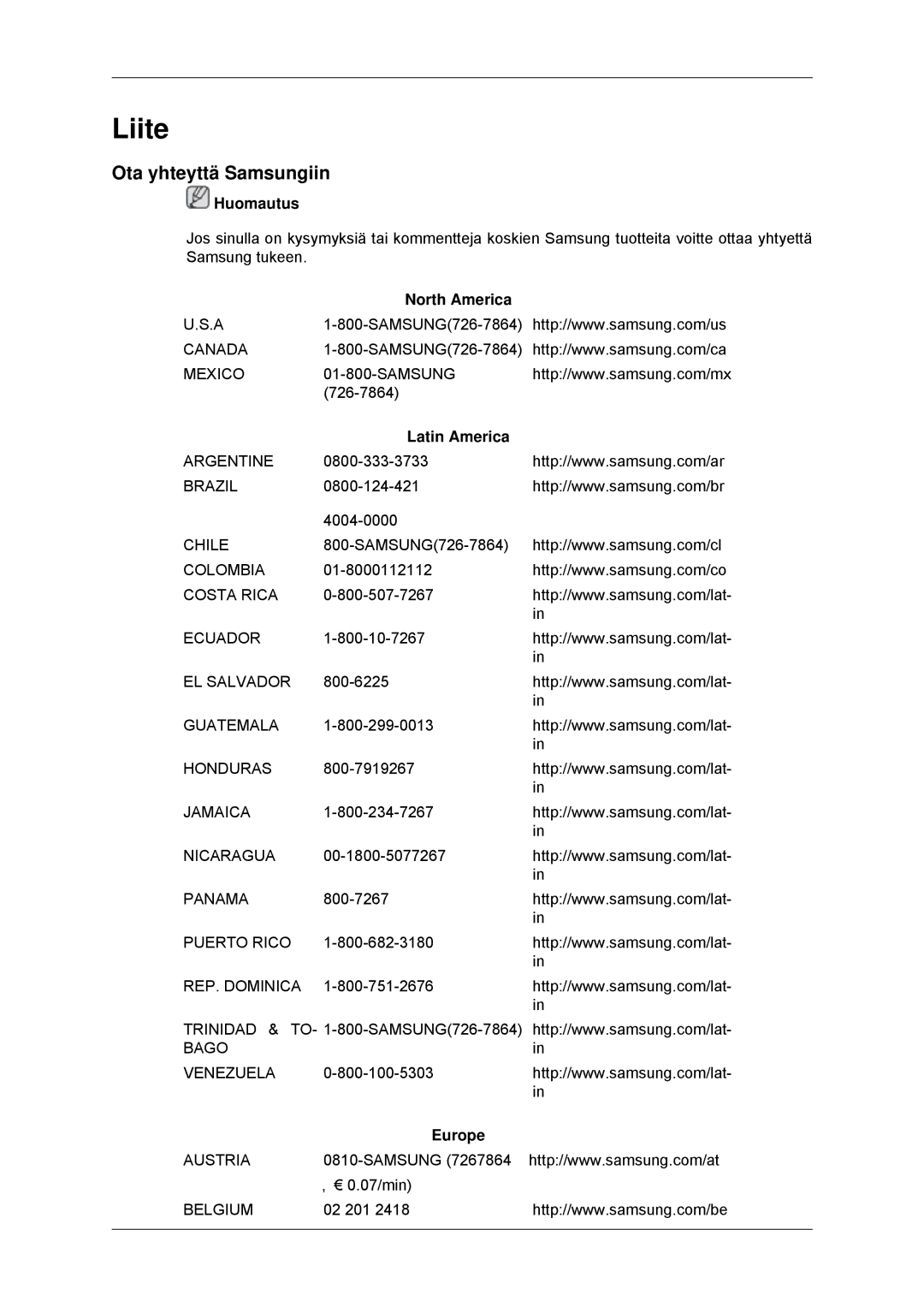 Samsung LS22MYKDSCA/EN, LS22MYDDSC/EDC manual Liite, Ota yhteyttä Samsungiin 