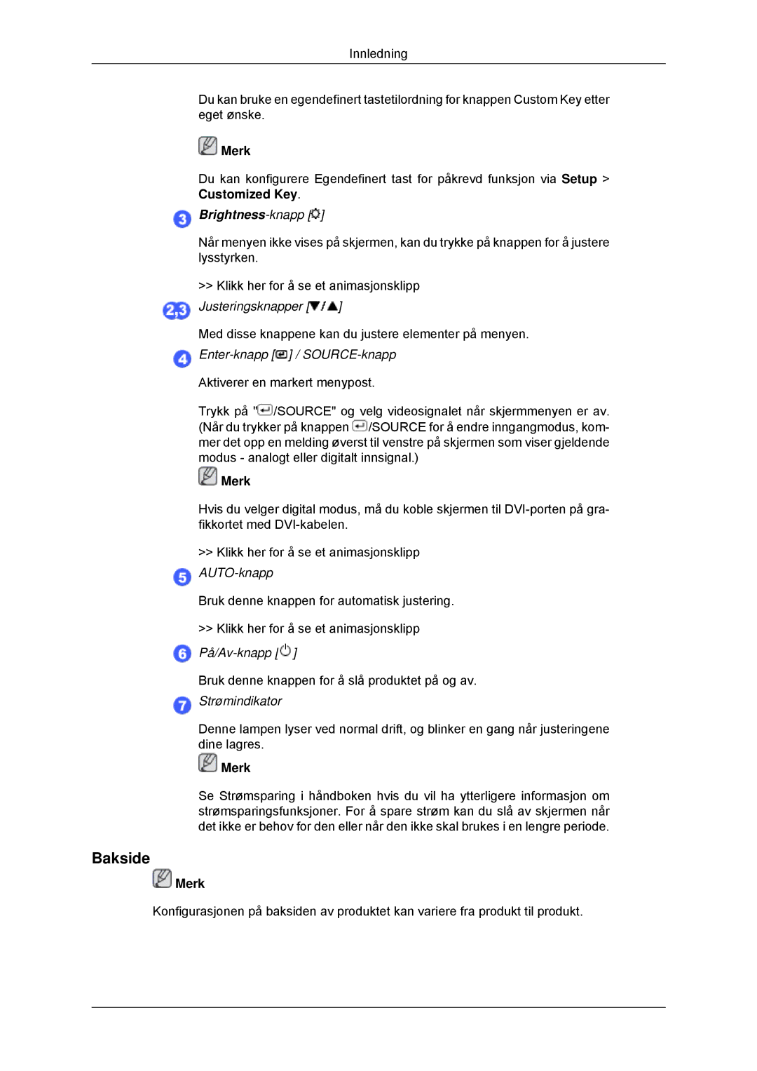 Samsung LS22MYKDSCA/EN, LS22MYDDSC/EDC manual Bakside, Brightness-knapp 