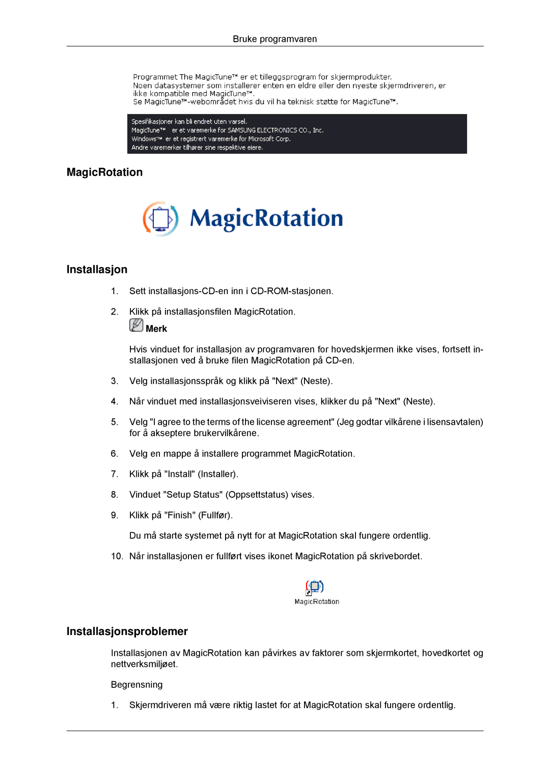 Samsung LS22MYKDSCA/EN, LS22MYDDSC/EDC manual MagicRotation Installasjon 