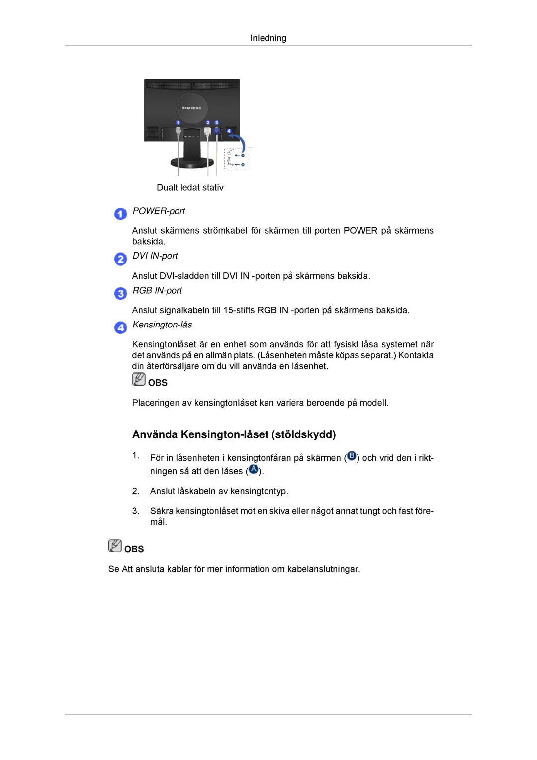 Samsung LS22MYDDSC/EDC, LS22MYKDSCA/EN manual Använda Kensington-låset stöldskydd 