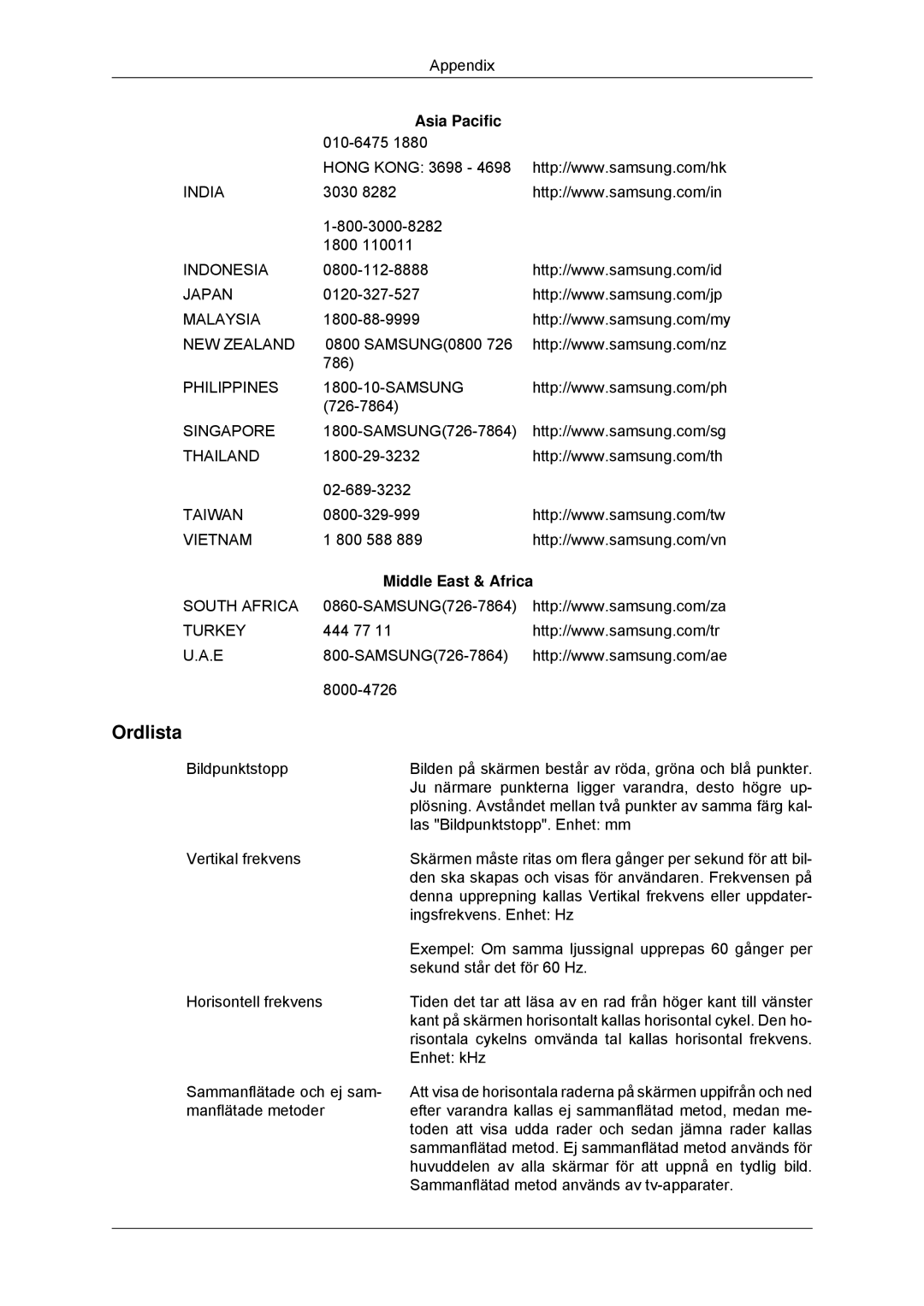 Samsung LS22MYDDSC/EDC, LS22MYKDSCA/EN manual Ordlista 