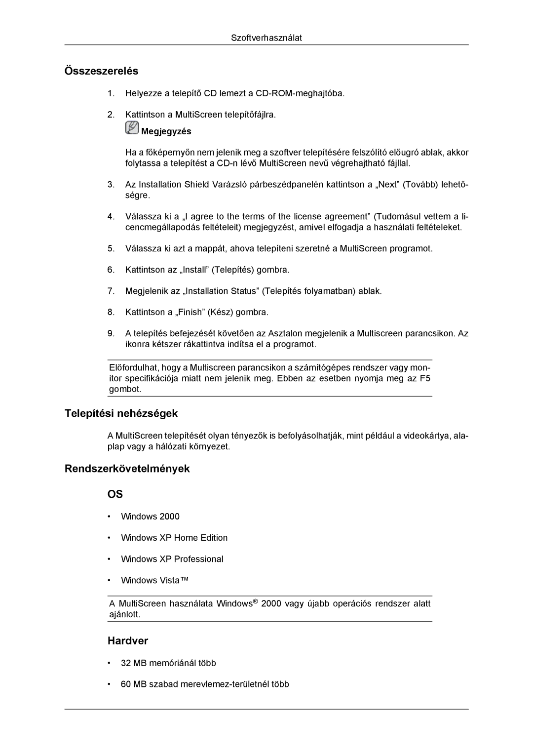 Samsung LS22MYKDSCA/EN, LS22MYDDSC/EDC manual MB memóriánál több MB szabad merevlemez-területnél több 