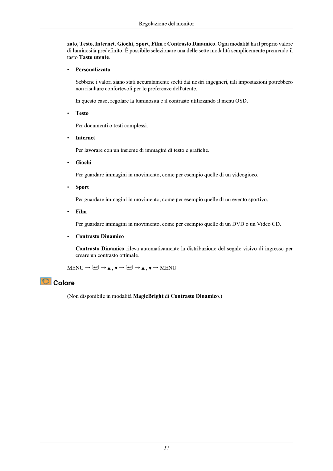 Samsung LS22MYKEBQ/EDC, LS22MYKESQ/EDC, LS20MYKESQ/EDC, LS20MYKEBQ/EDC manual Colore 