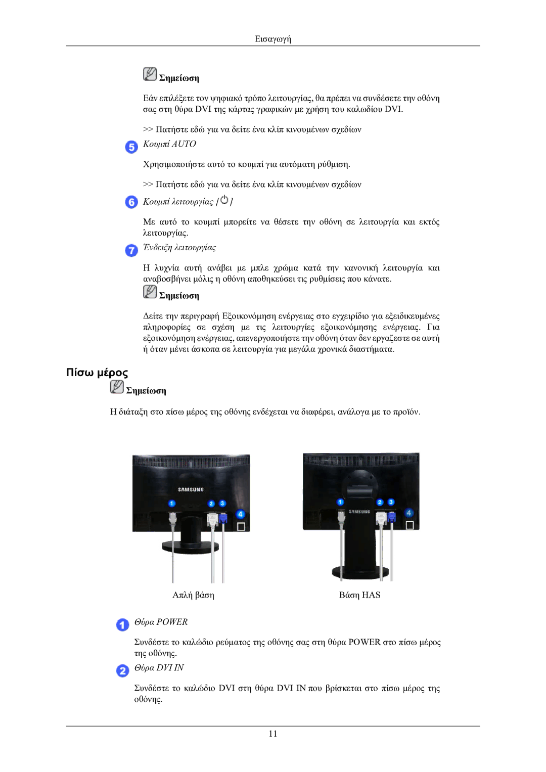 Samsung LS22MYKEBQ/EDC, LS22MYKESQ/EDC, LS20MYKESQ/EDC, LS20MYWKBA/XSF manual Πίσω μέρος, Ένδειξη λειτουργίας 