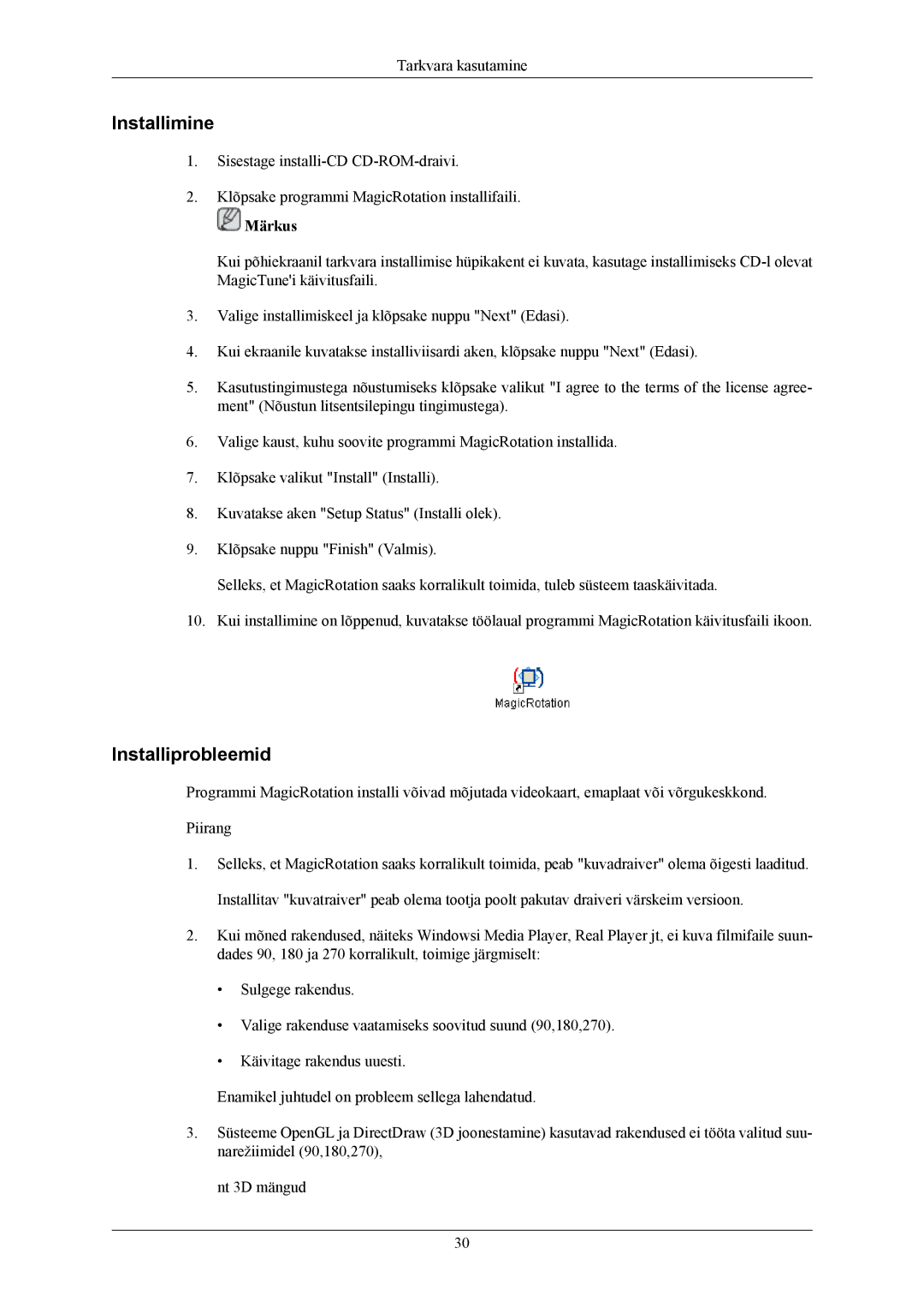 Samsung LS22MYKEBQ/EDC, LS22MYKESQ/EDC, LS20MYKESQ/EDC, LS22MYKEBCA/EN, LS20MYKEBQ/EDC manual Installimine 