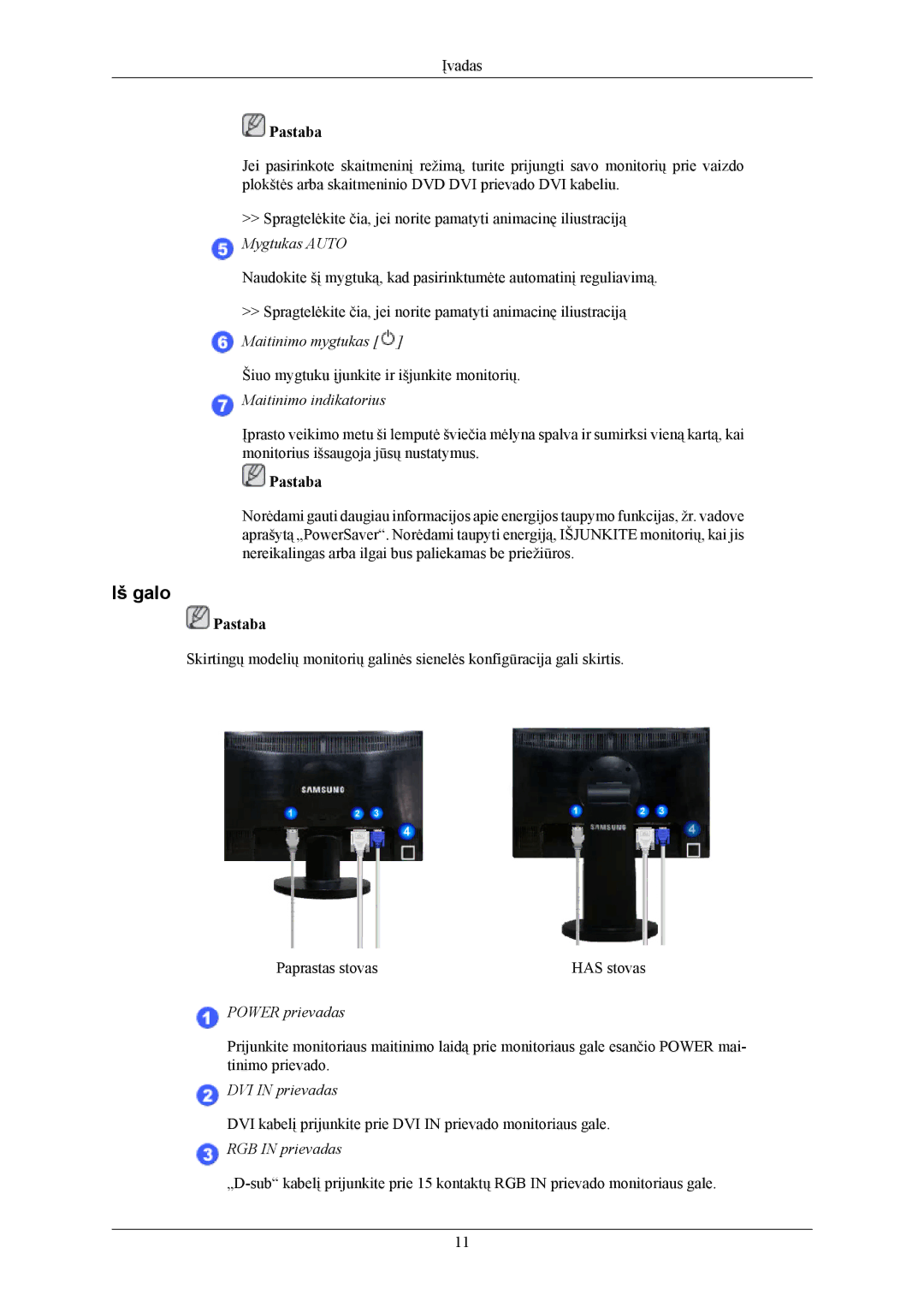 Samsung LS20MYKESQ/EDC, LS22MYKESQ/EDC, LS22MYKEBQ/EDC, LS22MYKEBCA/EN, LS20MYKEBQ/EDC manual Iš galo, Mygtukas Auto 