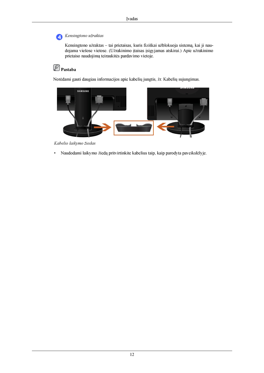 Samsung LS22MYKEBCA/EN, LS22MYKESQ/EDC, LS22MYKEBQ/EDC, LS20MYKESQ/EDC, LS20MYKEBQ/EDC manual Kabelio laikymo žiedas 