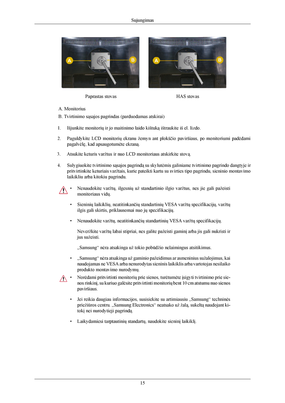 Samsung LS22MYKEBQ/EDC, LS22MYKESQ/EDC, LS20MYKESQ/EDC, LS22MYKEBCA/EN, LS20MYKEBQ/EDC manual Sujungimas Paprastas stovas 