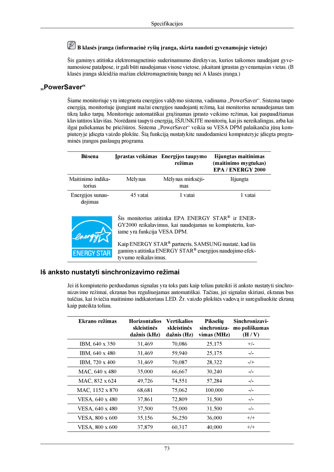 Samsung LS20MYKEBQ/EDC, LS22MYKESQ/EDC, LS22MYKEBQ/EDC, LS20MYKESQ/EDC, LS22MYKEBCA/EN manual „PowerSaver 