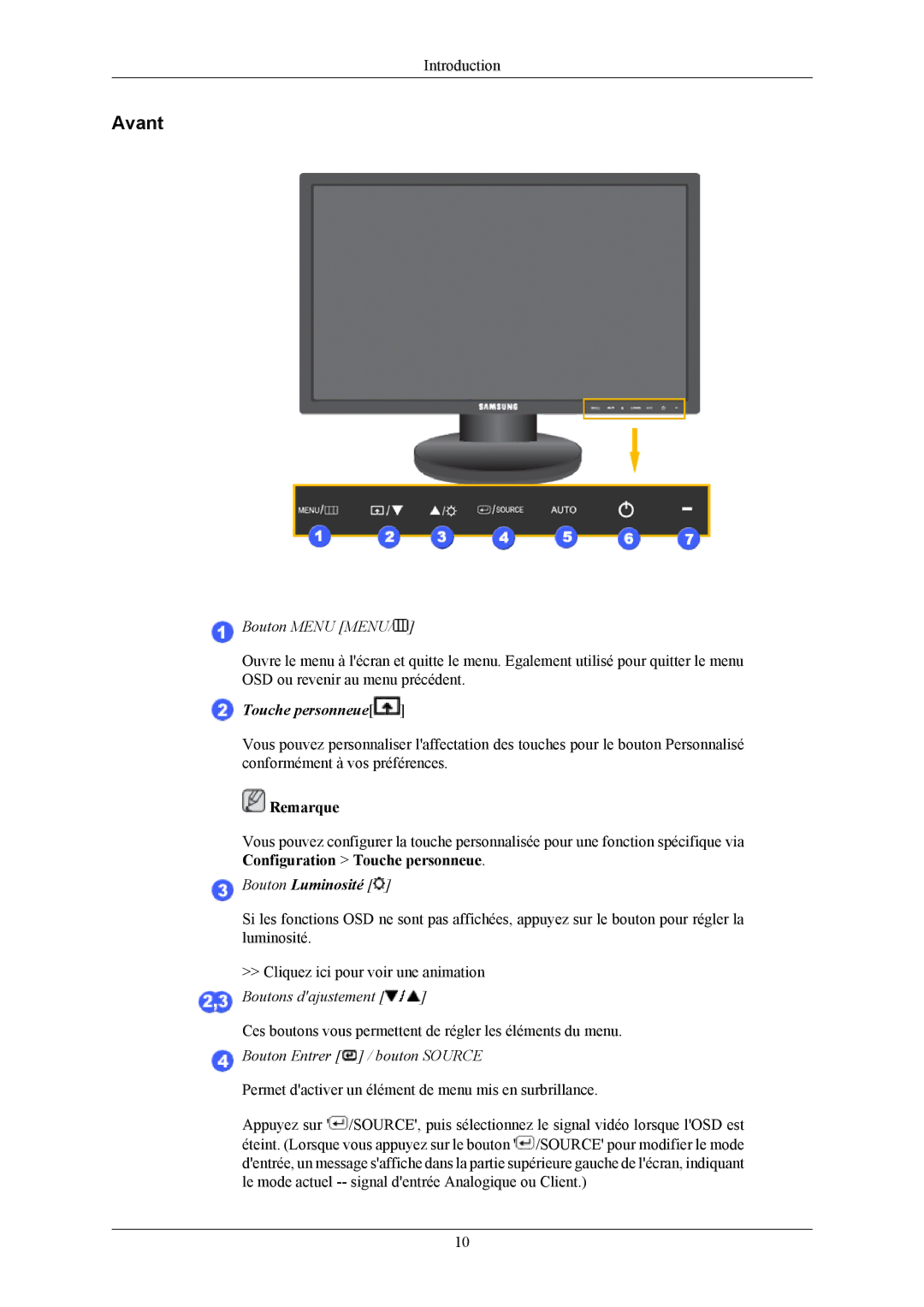 Samsung LS22MYKEBCA/EN, LS22MYKESQ/EDC, LS22MYKESCA/EN, LS22MYKEBQ/EDC, LS20MYKESQ/EDC, LS20MYKEBQ/EDC Avant, Bouton Menu Menu 