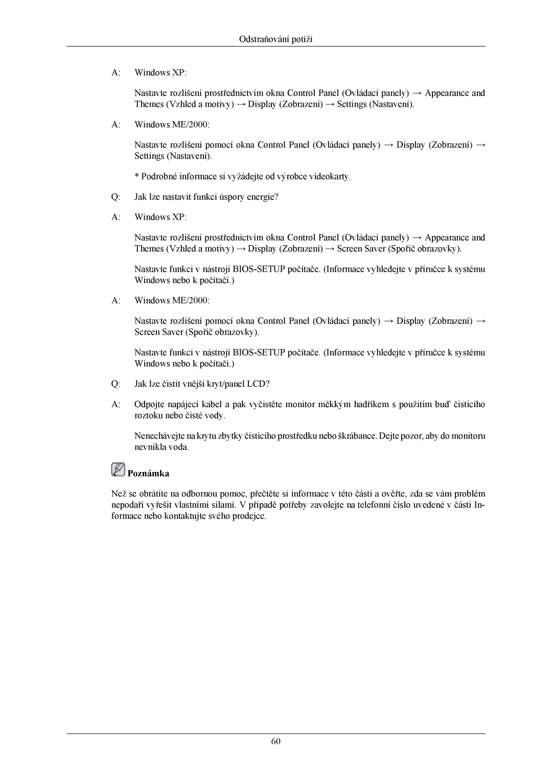 Samsung LS22MYKESQ/EDC, LS22MYKESCA/EN, LS22MYKEBQ/EDC, LS20MYKESQ/EDC, LS22MYKEBCA/EN, LS20MYKEBQ/EDC manual Poznámka 