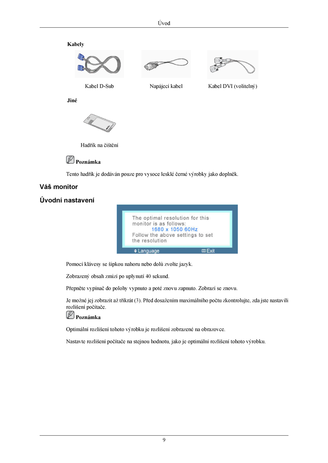 Samsung LS20MYKESQ/EDC, LS22MYKESQ/EDC, LS22MYKESCA/EN, LS22MYKEBQ/EDC, LS22MYKEBCA/EN manual Váš monitor Úvodní nastavení 