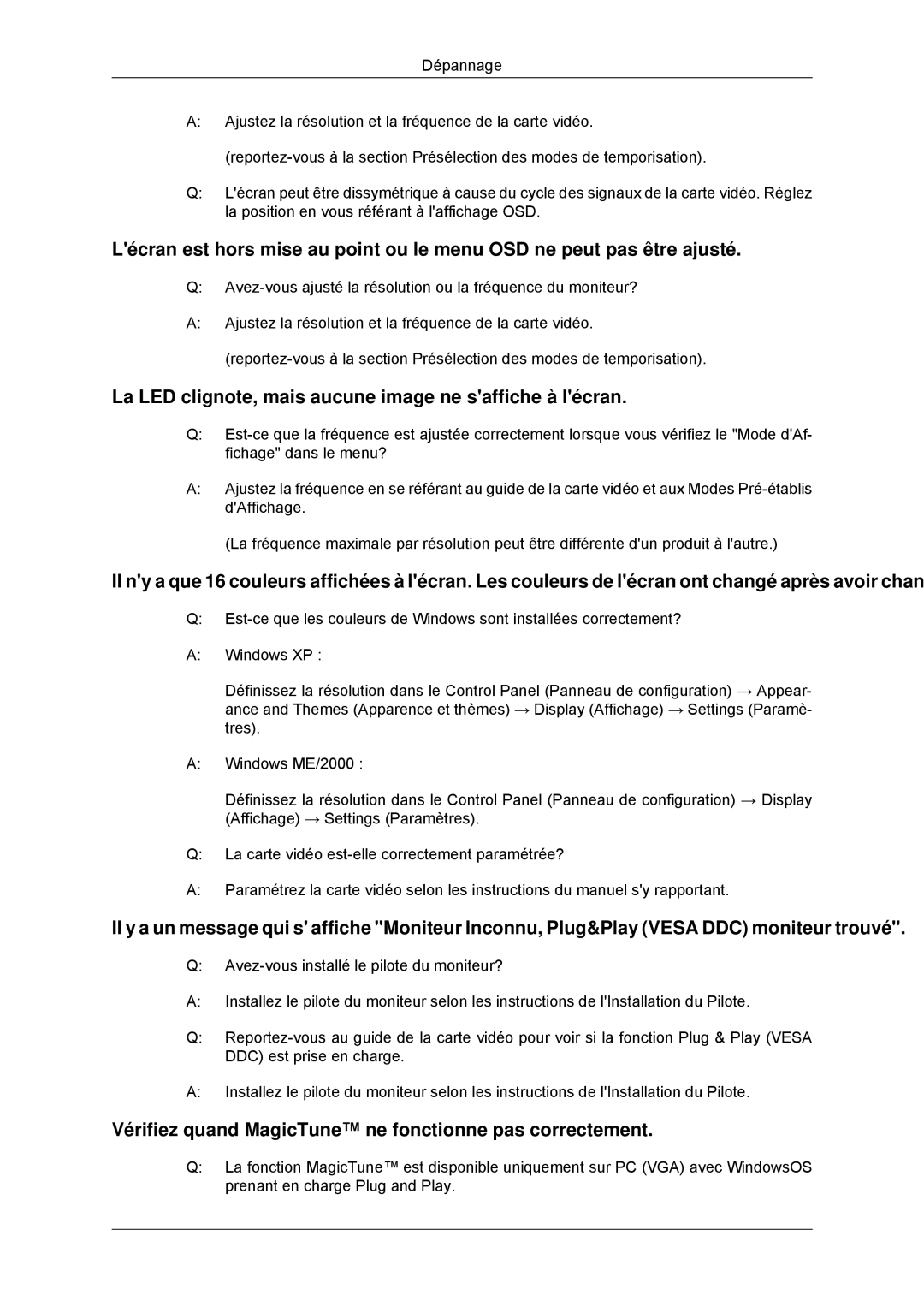 Samsung LS22CMKKFVA/EN, LS22MYLKF/EDC, LS22CMKKFV/EN, LS22CMKKHU/EN La LED clignote, mais aucune image ne saffiche à lécran 