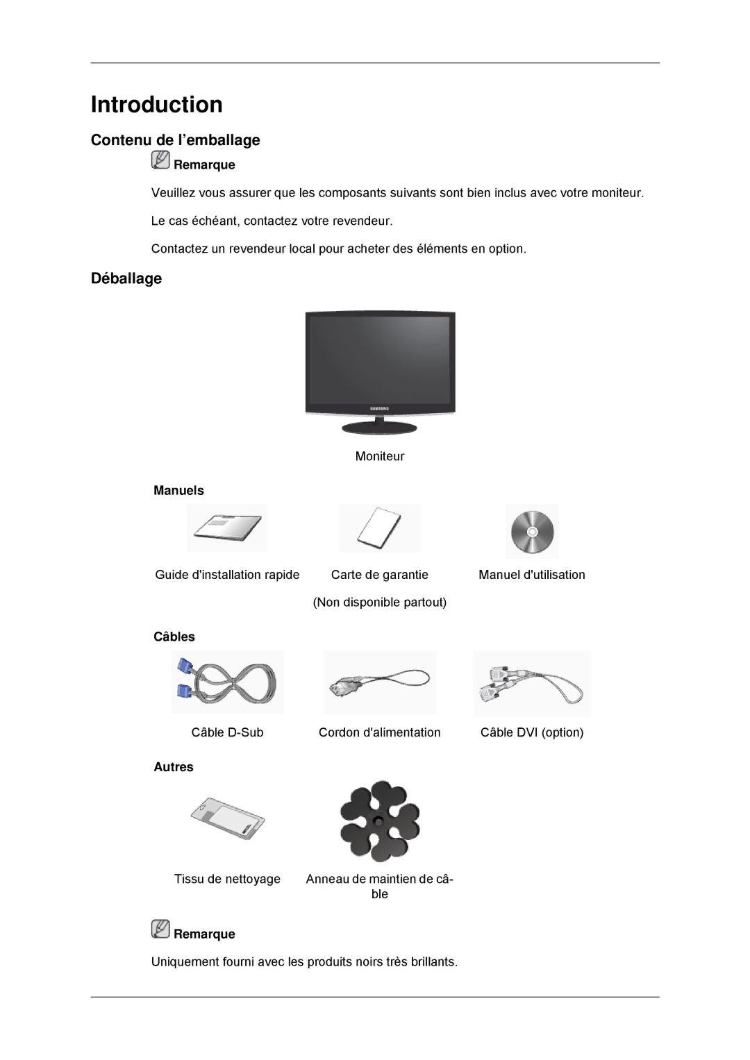 Samsung LS22CMKKHU/EN, LS22MYLKF/EDC, LS22CMKKFV/EN, LS22CMKKFVA/EN manual Introduction, Contenu de l’emballage, Déballage 